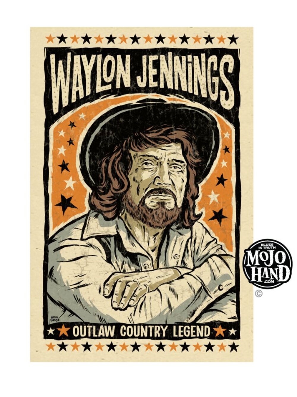 Waylon Jennings tribute art print - 12"x18" signed by the poster designer/artist